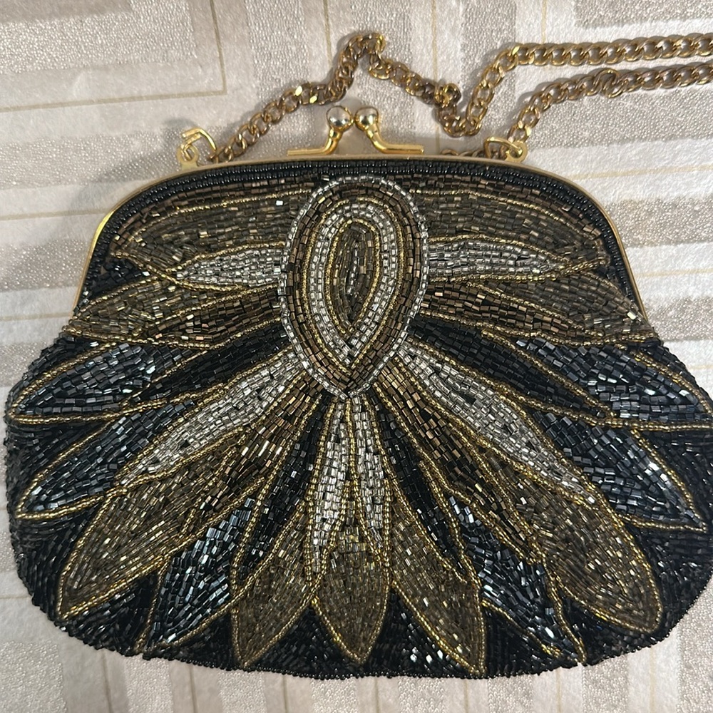 Beaded Handbag Art Deco  with sateen linning crossbody - Picture 4 of 9